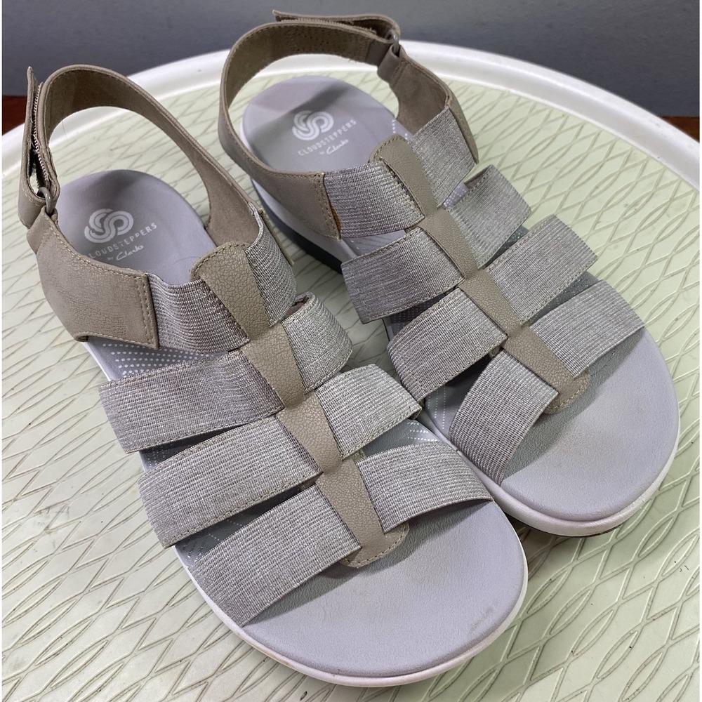 Clarks Womens Arla Shaylie Strappy Beige Canvas Casual‎ Gladiator Sandals 8M